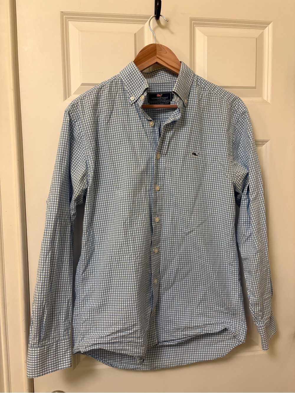 Vineyard Vines Men's Blue Gingham Button-Down Shirt - Classic Fit Whale Shirt
